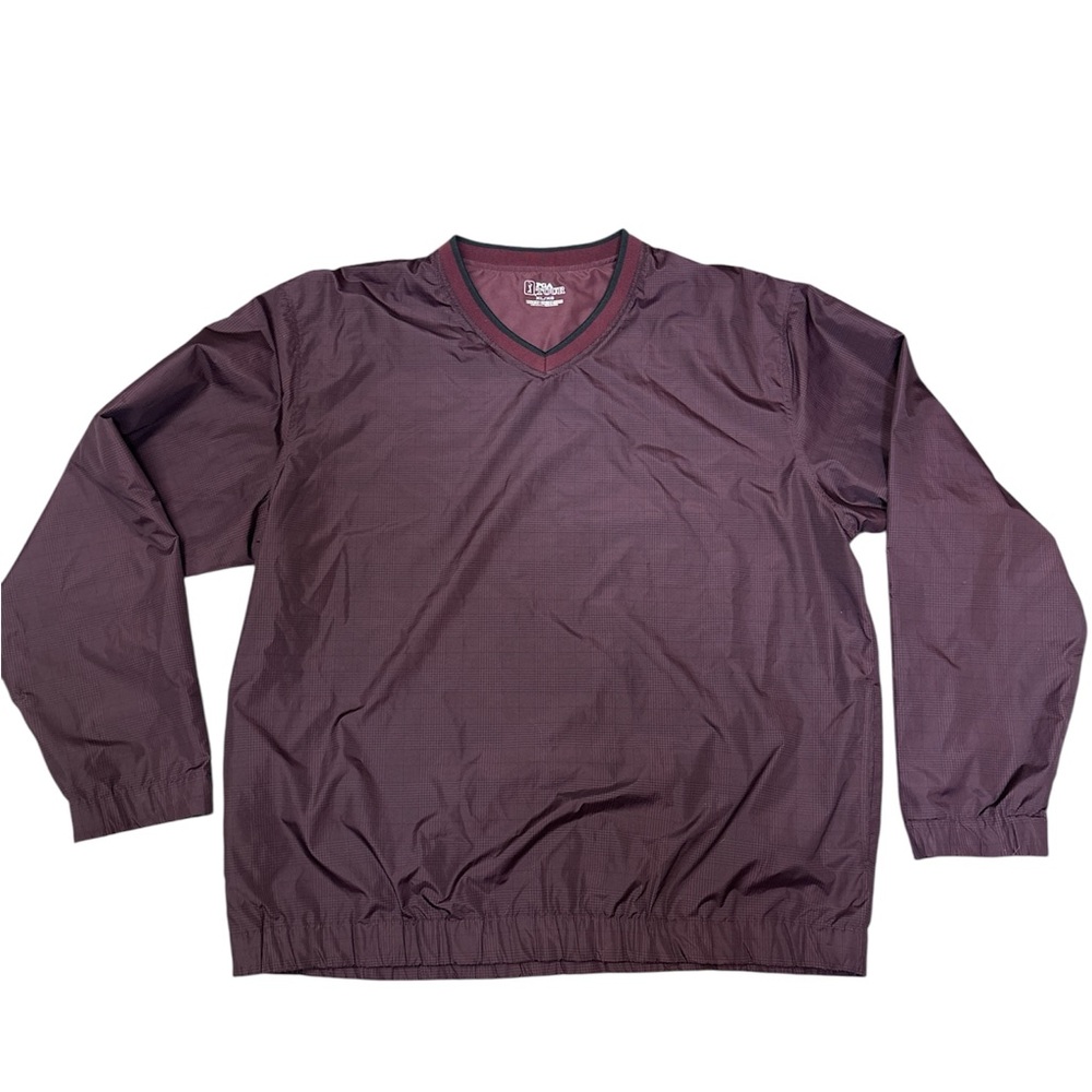 PGA Tour Jacket Men’s Golf Windbreaker V Neck SzXL Plaid Burgundy